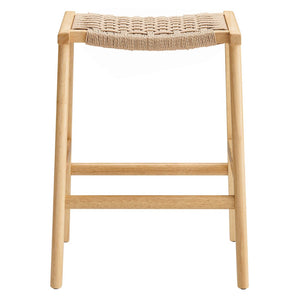 Modway Furniture Saoirse Woven Rope Counter Stool Set of 2 - Modern Rubberwood Stools for Kitchen or Bar Use Natural Natural EEI-6548-NAT-NAT