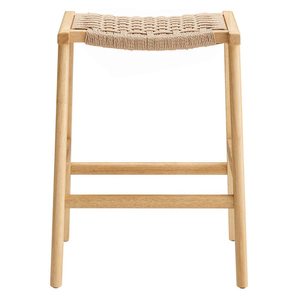 Modway Furniture Saoirse Woven Rope Counter Stool Set of 2 - Modern Rubberwood Stools for Kitchen or Bar Use Natural Natural EEI-6548-NAT-NAT