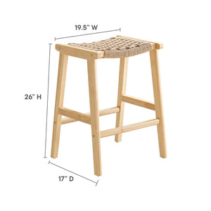 Modway Furniture Saoirse Woven Rope Counter Stool Set of 2 - Modern Rubberwood Stools for Kitchen or Bar Use Natural Natural EEI-6548-NAT-NAT