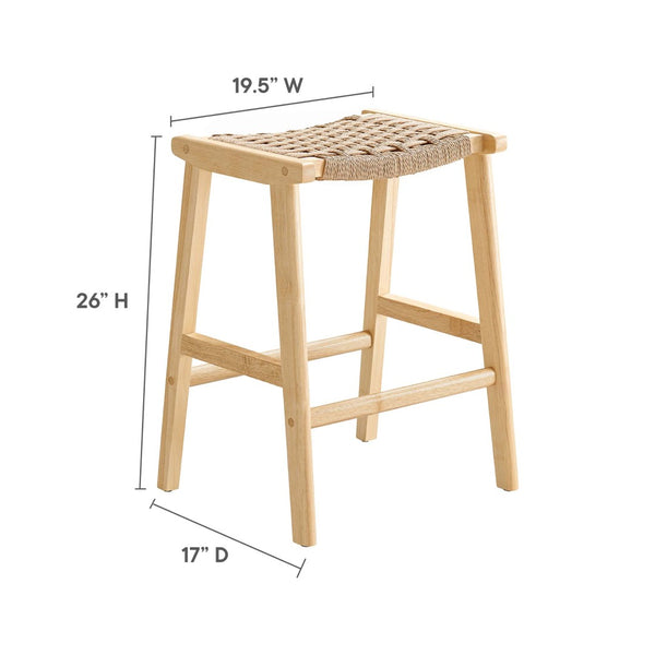 Modway Furniture Saoirse Woven Rope Counter Stool Set of 2 - Modern Rubberwood Stools for Kitchen or Bar Use Natural Natural EEI-6548-NAT-NAT