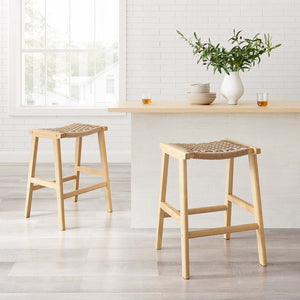 Modway Furniture Saoirse Woven Rope Counter Stool Set of 2 - Modern Rubberwood Stools for Kitchen or Bar Use Natural Natural EEI-6548-NAT-NAT