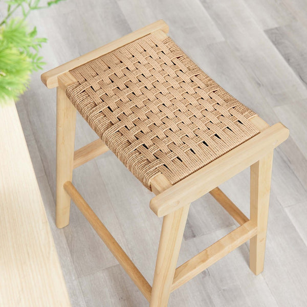 Modway Furniture Saoirse Woven Rope Counter Stool Set of 2 - Modern Rubberwood Stools for Kitchen or Bar Use Natural Natural EEI-6548-NAT-NAT