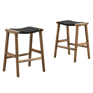 Modway Furniture Saoirse Woven Rope Counter Stool Set of 2 - Modern Rubberwood Stools for Kitchen or Bar Use Walnut Black EEI-6548-WAL-BLK