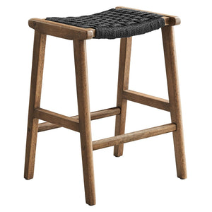 Modway Furniture Saoirse Woven Rope Counter Stool Set of 2 - Modern Rubberwood Stools for Kitchen or Bar Use Walnut Black EEI-6548-WAL-BLK