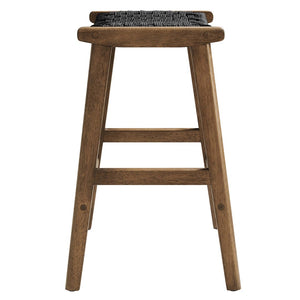 Modway Furniture Saoirse Woven Rope Counter Stool Set of 2 - Modern Rubberwood Stools for Kitchen or Bar Use Walnut Black EEI-6548-WAL-BLK