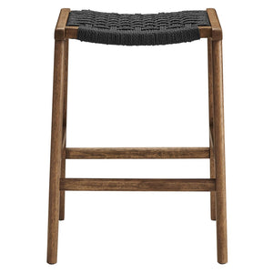 Modway Furniture Saoirse Woven Rope Counter Stool Set of 2 - Modern Rubberwood Stools for Kitchen or Bar Use Walnut Black EEI-6548-WAL-BLK