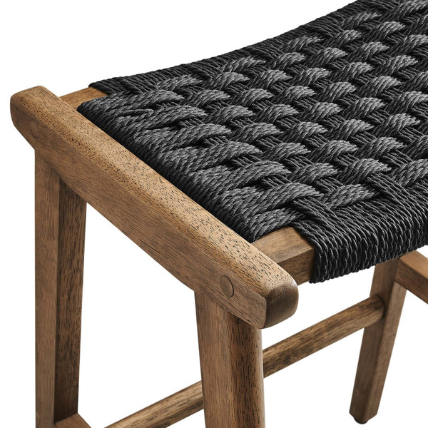 Modway Furniture Saoirse Woven Rope Counter Stool Set of 2 - Modern Rubberwood Stools for Kitchen or Bar Use Walnut Black EEI-6548-WAL-BLK