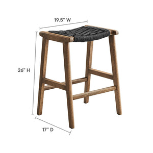 Modway Furniture Saoirse Woven Rope Counter Stool Set of 2 - Modern Rubberwood Stools for Kitchen or Bar Use Walnut Black EEI-6548-WAL-BLK
