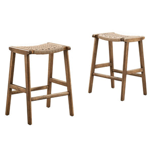 Modway Furniture Saoirse Woven Rope Counter Stool Set of 2 - Modern Rubberwood Stools for Kitchen or Bar Use Walnut Natural EEI-6548-WAL-NAT