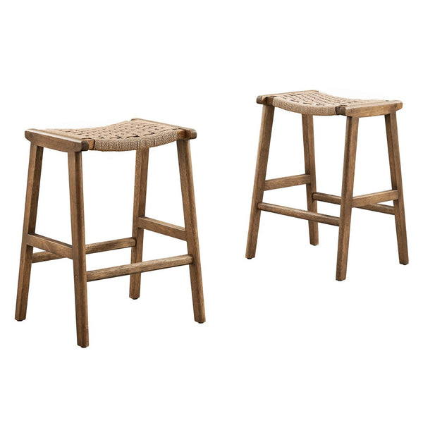 Modway Furniture Saoirse Woven Rope Counter Stool Set of 2 - Modern Rubberwood Stools for Kitchen or Bar Use Walnut Natural EEI-6548-WAL-NAT