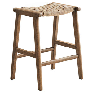 Modway Furniture Saoirse Woven Rope Counter Stool Set of 2 - Modern Rubberwood Stools for Kitchen or Bar Use Walnut Natural EEI-6548-WAL-NAT