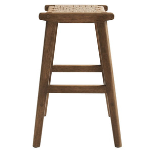 Modway Furniture Saoirse Woven Rope Counter Stool Set of 2 - Modern Rubberwood Stools for Kitchen or Bar Use Walnut Natural EEI-6548-WAL-NAT