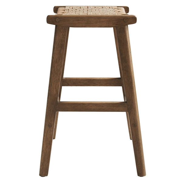 Modway Furniture Saoirse Woven Rope Counter Stool Set of 2 - Modern Rubberwood Stools for Kitchen or Bar Use Walnut Natural EEI-6548-WAL-NAT
