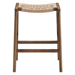 Modway Furniture Saoirse Woven Rope Counter Stool Set of 2 - Modern Rubberwood Stools for Kitchen or Bar Use Walnut Natural EEI-6548-WAL-NAT