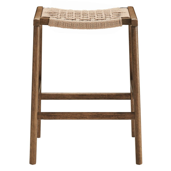Modway Furniture Saoirse Woven Rope Counter Stool Set of 2 - Modern Rubberwood Stools for Kitchen or Bar Use Walnut Natural EEI-6548-WAL-NAT