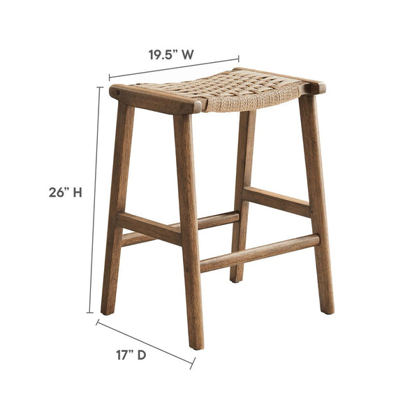 Modway Furniture Saoirse Woven Rope Counter Stool Set of 2 - Modern Rubberwood Stools for Kitchen or Bar Use Walnut Natural EEI-6548-WAL-NAT