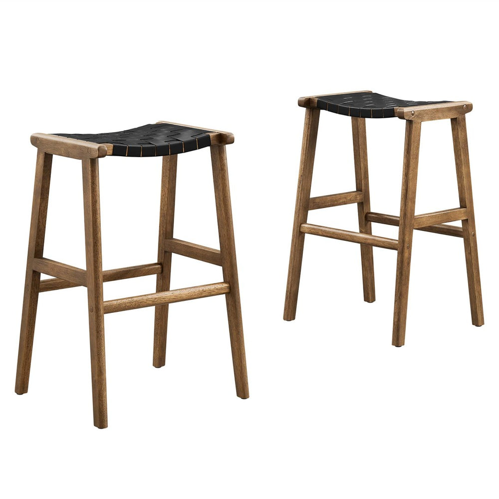 Modway Furniture Saoirse Leather Wood Bar Stool Set of 2 – Stylish, Durable Seating for Kitchen or Home Bar Decor EEI-6549-WAL-BLK