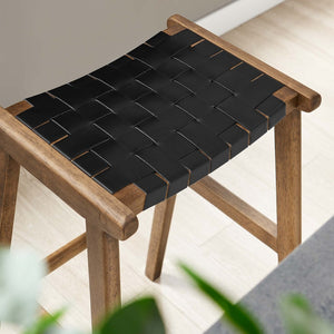 Modway Furniture Saoirse Leather Wood Bar Stool Set of 2 – Stylish, Durable Seating for Kitchen or Home Bar Decor EEI-6549-WAL-BLK