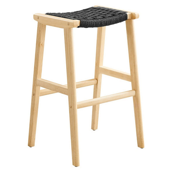 Modway Furniture Saoirse Woven Rope Bar Stool Set of 2 – Stylish Rubberwood Frame for Modern Kitchen & Home Use Natural Black EEI-6550-NAT-BLK
