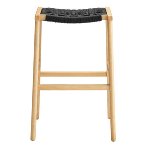 Modway Furniture Saoirse Woven Rope Bar Stool Set of 2 – Stylish Rubberwood Frame for Modern Kitchen & Home Use Natural Black EEI-6550-NAT-BLK