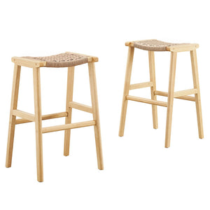Modway Furniture Saoirse Woven Rope Bar Stool Set of 2 – Stylish Rubberwood Frame for Modern Kitchen & Home Use Natural Natural EEI-6550-NAT-NAT