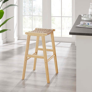 Modway Furniture Saoirse Woven Rope Bar Stool Set of 2 – Stylish Rubberwood Frame for Modern Kitchen & Home Use Natural Natural EEI-6550-NAT-NAT