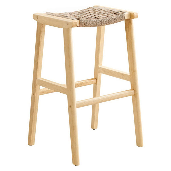 Modway Furniture Saoirse Woven Rope Bar Stool Set of 2 – Stylish Rubberwood Frame for Modern Kitchen & Home Use Natural Natural EEI-6550-NAT-NAT