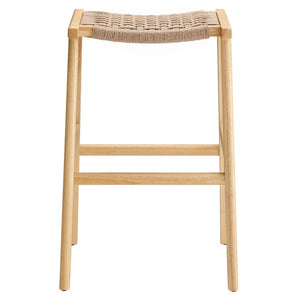 Modway Furniture Saoirse Woven Rope Bar Stool Set of 2 – Stylish Rubberwood Frame for Modern Kitchen & Home Use Natural Natural EEI-6550-NAT-NAT