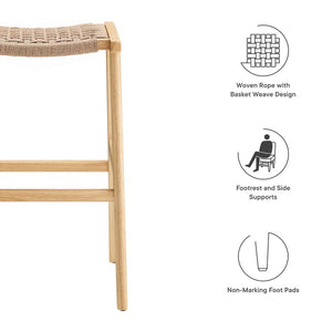 Modway Furniture Saoirse Woven Rope Bar Stool Set of 2 – Stylish Rubberwood Frame for Modern Kitchen & Home Use Natural Natural EEI-6550-NAT-NAT