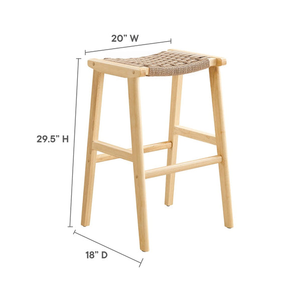 Modway Furniture Saoirse Woven Rope Bar Stool Set of 2 – Stylish Rubberwood Frame for Modern Kitchen & Home Use Natural Natural EEI-6550-NAT-NAT