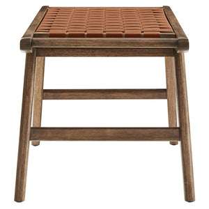 Modway Furniture Saoirse 47" Faux Leather Wood Bench - Stylish Modern Entryway Seating with Durable Rubberwood Frame EEI-6551-WAL-BRN