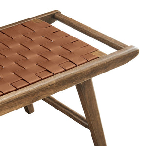 Modway Furniture Saoirse 47" Faux Leather Wood Bench - Stylish Modern Entryway Seating with Durable Rubberwood Frame EEI-6551-WAL-BRN