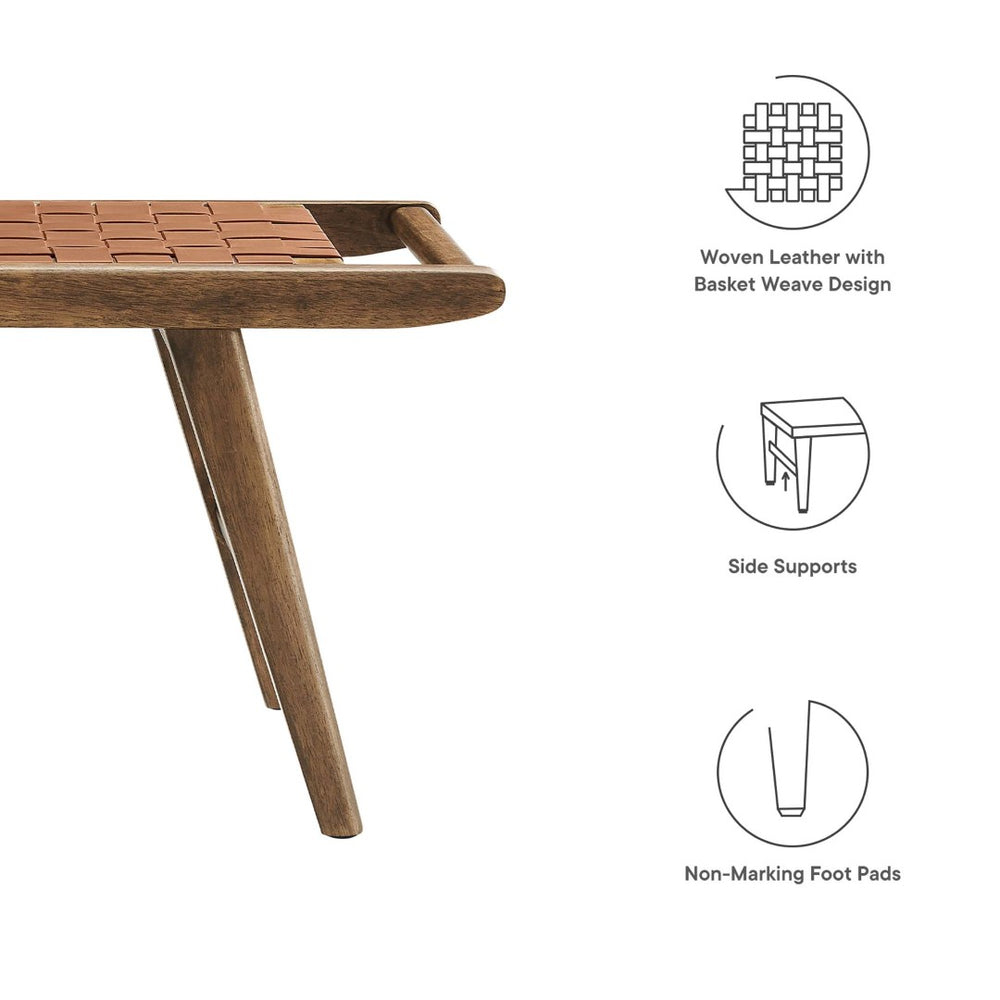 Modway Furniture Saoirse 47" Faux Leather Wood Bench - Stylish Modern Entryway Seating with Durable Rubberwood Frame EEI-6551-WAL-BRN