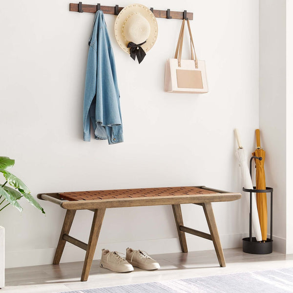 Modway Furniture Saoirse 47" Faux Leather Wood Bench - Stylish Modern Entryway Seating with Durable Rubberwood Frame EEI-6551-WAL-BRN