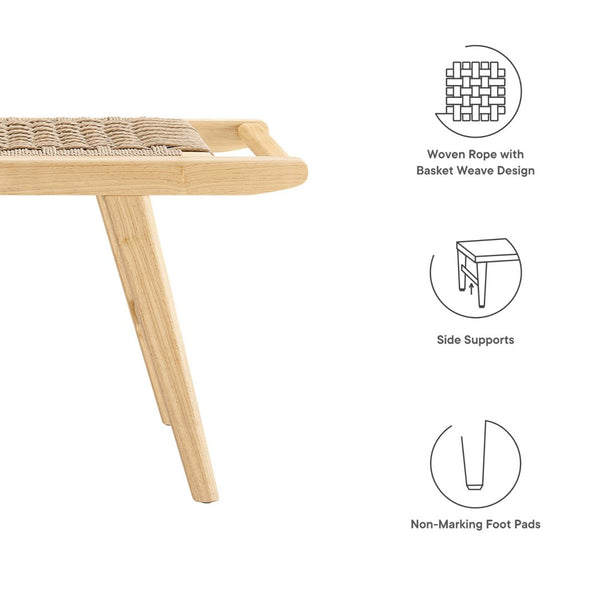 Modway Furniture Saoirse 47" Woven Rope Bench by Modway - Stylish Rubberwood Seating for Modern Home Décor Natural Natural EEI-6552-NAT-NAT