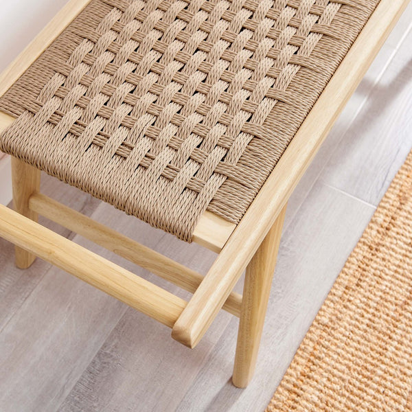 Modway Furniture Saoirse 47" Woven Rope Bench by Modway - Stylish Rubberwood Seating for Modern Home Décor Natural Natural EEI-6552-NAT-NAT