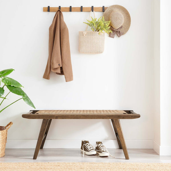 Modway Furniture Saoirse 47" Woven Rope Bench by Modway - Stylish Rubberwood Seating for Modern Home Décor Walnut Natural EEI-6552-WAL-NAT