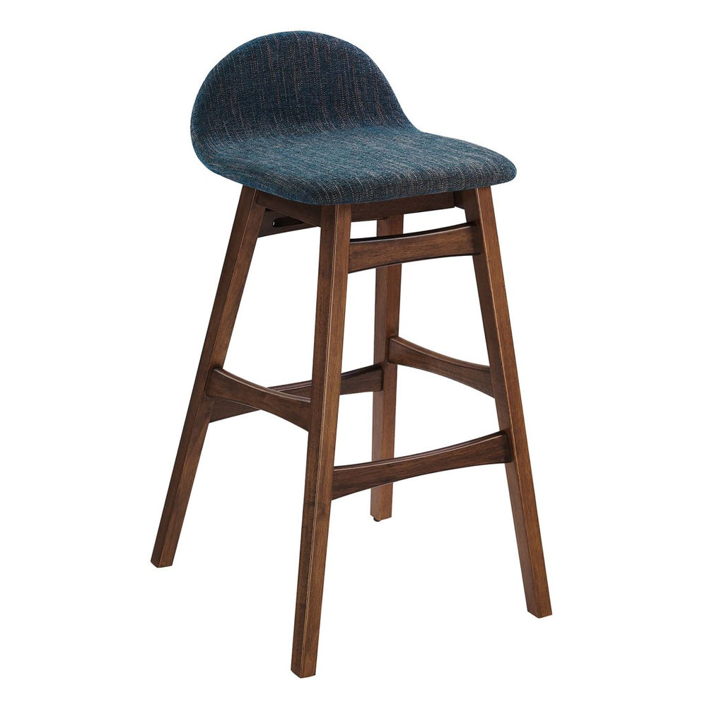Modway Furniture Juno Wood Bar Stool Set of 2 - Stylish Mid-Century Design with Comfortable Upholstered Seats Navy Fabric EEI-6553-HEA