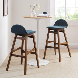 Modway Furniture Juno Wood Bar Stool Set of 2 - Stylish Mid-Century Design with Comfortable Upholstered Seats Navy Fabric EEI-6553-HEA