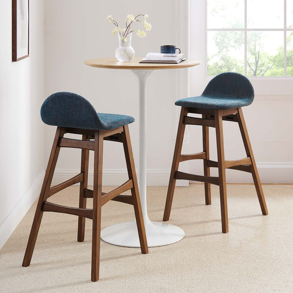 Modway Furniture Juno Wood Bar Stool Set of 2 - Stylish Mid-Century Design with Comfortable Upholstered Seats Navy Fabric EEI-6553-HEA