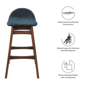 Modway Furniture Juno Wood Bar Stool Set of 2 - Stylish Mid-Century Design with Comfortable Upholstered Seats Navy Fabric EEI-6553-HEA