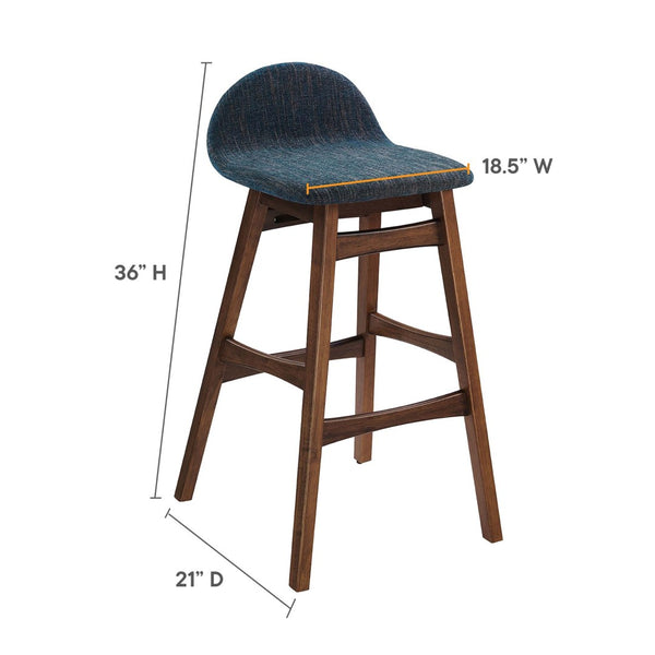 Modway Furniture Juno Wood Bar Stool Set of 2 - Stylish Mid-Century Design with Comfortable Upholstered Seats Navy Fabric EEI-6553-HEA