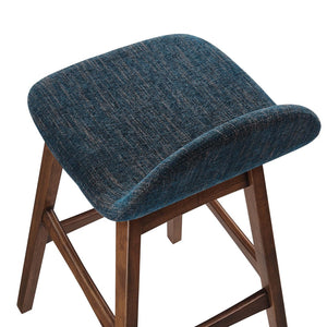 Modway Furniture Juno Wood Bar Stool Set of 2 - Stylish Mid-Century Design with Comfortable Upholstered Seats Navy Fabric EEI-6553-HEA