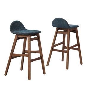 Modway Furniture Juno Wood Bar Stool Set of 2 - Stylish Mid-Century Design with Comfortable Upholstered Seats Navy Fabric EEI-6553-HEA