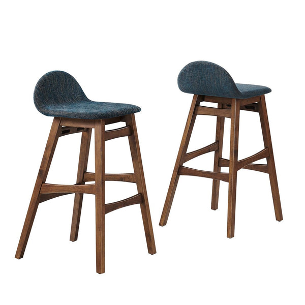 Modway Furniture Juno Wood Bar Stool Set of 2 - Stylish Mid-Century Design with Comfortable Upholstered Seats Navy Fabric EEI-6553-HEA