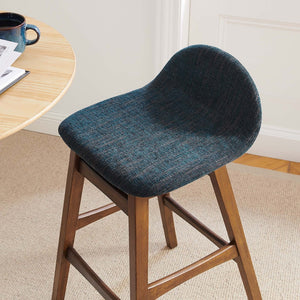 Modway Furniture Juno Wood Bar Stool Set of 2 - Stylish Mid-Century Design with Comfortable Upholstered Seats Navy Fabric EEI-6553-HEA