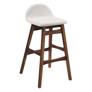 Modway Furniture Juno Wood Bar Stool Set of 2 - Stylish Mid-Century Design with Comfortable Upholstered Seats Ivory Fabric EEI-6553-HEI