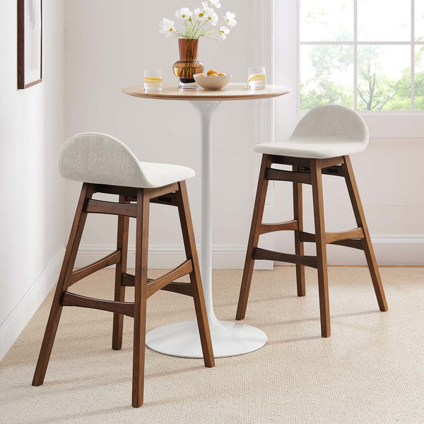 Modway Furniture Juno Wood Bar Stool Set of 2 - Stylish Mid-Century Design with Comfortable Upholstered Seats Ivory Fabric EEI-6553-HEI