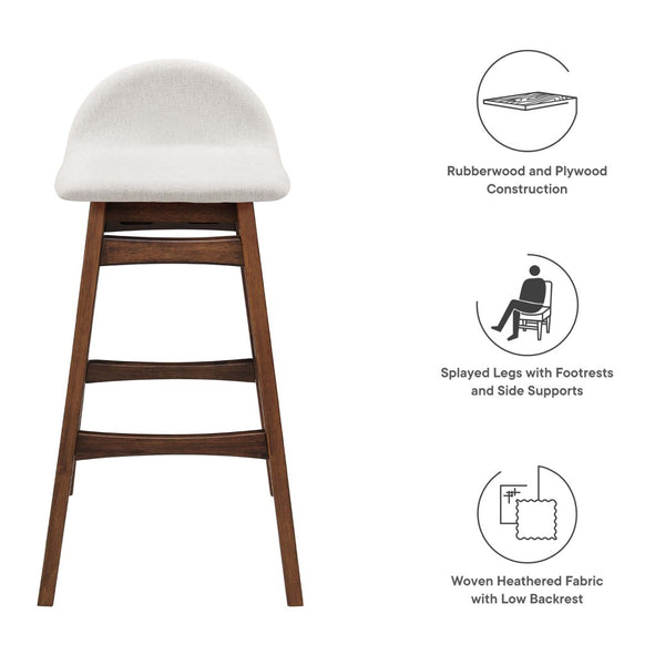 Modway Furniture Juno Wood Bar Stool Set of 2 - Stylish Mid-Century Design with Comfortable Upholstered Seats Ivory Fabric EEI-6553-HEI