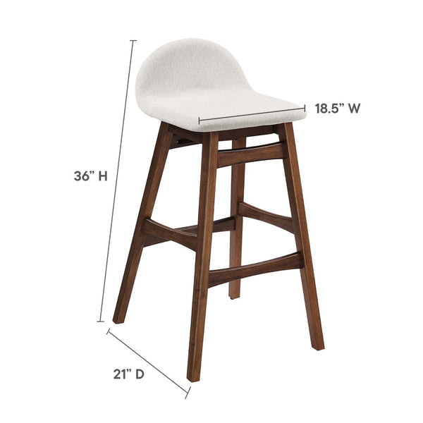 Modway Furniture Juno Wood Bar Stool Set of 2 - Stylish Mid-Century Design with Comfortable Upholstered Seats Ivory Fabric EEI-6553-HEI